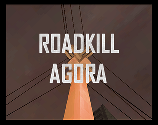an overhead power line with the text ROADKILL AGORA superimposed on it in white