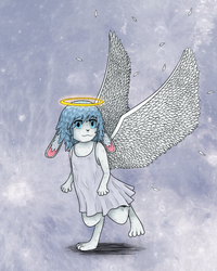 a bunny girl with angel wings and halo